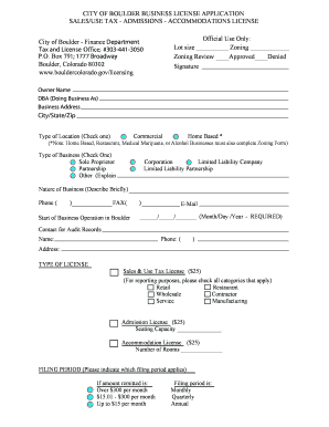 City of Boulder Business License Application