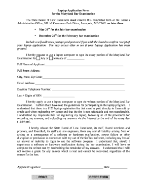 Maryland Bar Exam Laptop Use Application