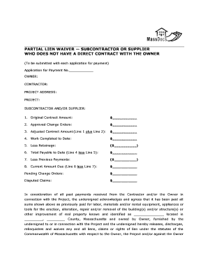 Partial Lien Waiver for Subcontractor or Supplier