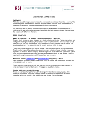 California Arbitration Award Form