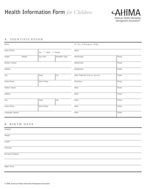 Health Information Form for Children