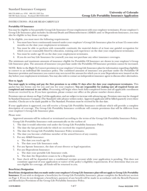 Group Life Portability Insurance Application