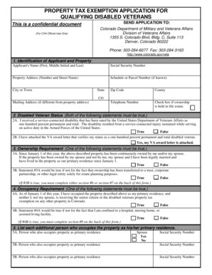 Colorado Disabled Veterans Property Tax Exemption Application