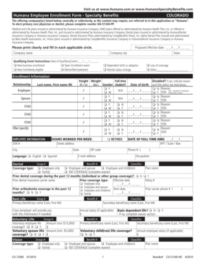 Humana Employee Enrollment Form - Specialty Benefits