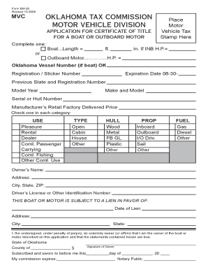 Oklahoma Boat or Outboard Motor Title Application