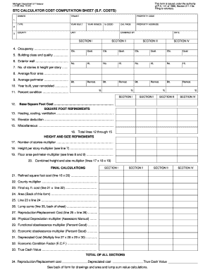 Spreadsheet calculator - Form 621, L-4104 STC Calculator Cost Computation Sheet - michigan