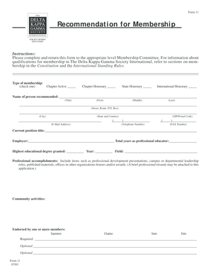 Delta Kappa Gamma Membership Recommendation Form