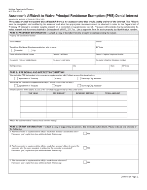 Michigan Assessor’s Affidavit to Waive PRE Denial Interest