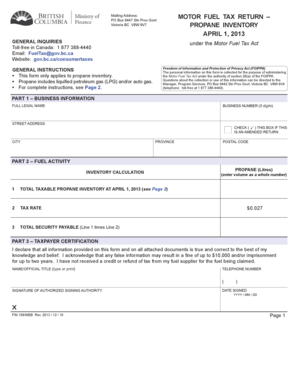 British Columbia Propane Inventory Tax Return
