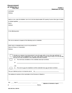 Alberta Builders' Lien Statement of Claim
