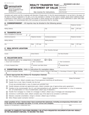 Pennsylvania Realty Transfer Tax Statement of Value
