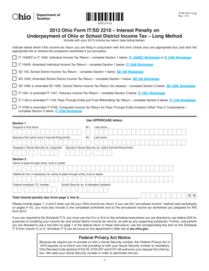 Ohio Form IT/SD 2210 – Interest Penalty on Underpayment