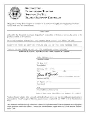 Ohio Sales and Use Tax Blanket Exemption Certificate