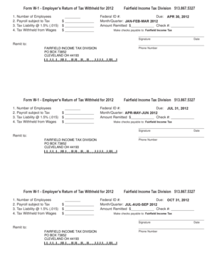 Form W-1 Employer's Return of Tax Withheld for 2012