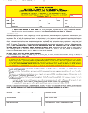 Release of Liability for Bag Jumping