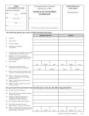 Australia Notice of Intended Marriage