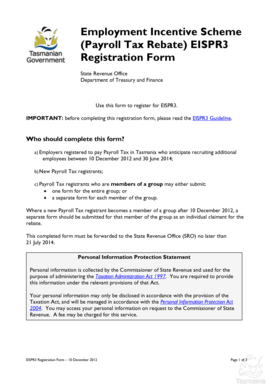 Tasmania EISPR3 Payroll Tax Rebate Registration Form