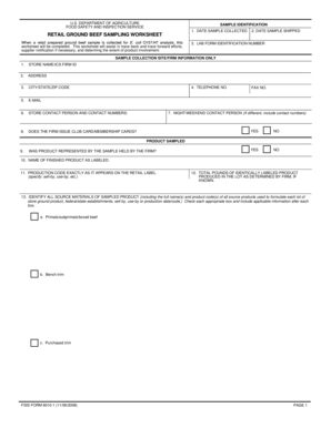 USDA Retail Ground Beef Sampling Worksheet