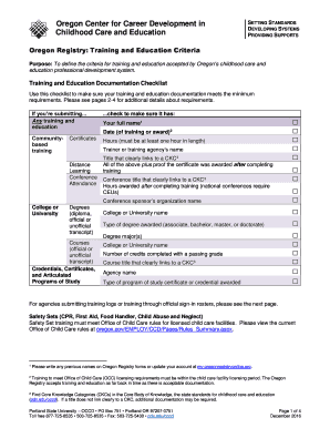 Oregon Training and Education Documentation Checklist