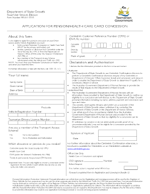 Application for Pension/Health Care Card Concession