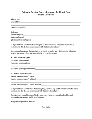 Colorado Durable Power of Attorney for Health Care