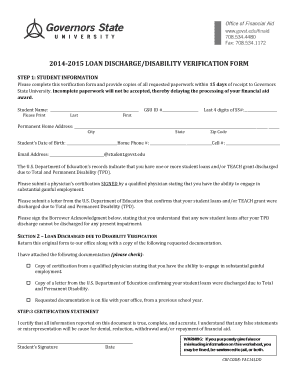 Loan Discharge Disability Verification Form