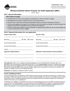 Montana Disabled Veteran Property Tax Relief Application