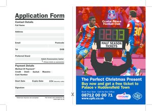 Crystal Palace Half Season Ticket Application Form