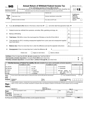 IRS Form 945 Annual Return of Withheld Federal Income Tax
