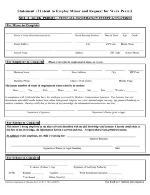 California Minor Work Permit Application