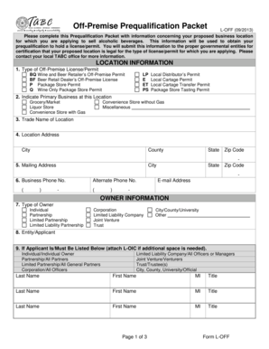 Texas Alcoholic Beverage License Prequalification Packet