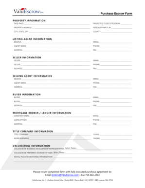 Purchase Escrow Form