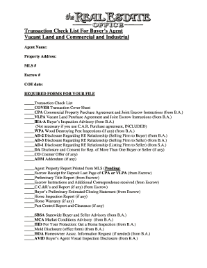 Transaction Check List For Buyer's Agent