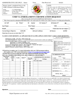 UMD VA Enrollment Certification Request