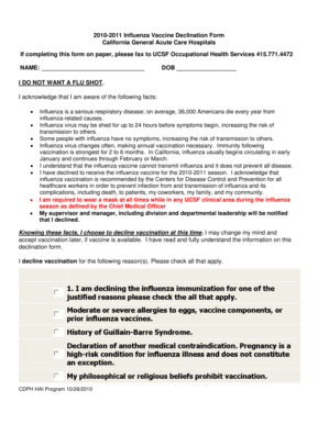 2010-2011 Influenza Vaccine Declination Form