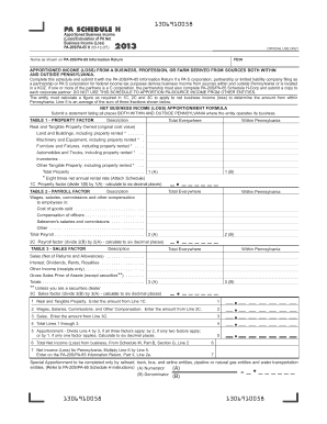PA Schedule H Apportioned Business Income Form