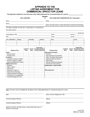 Commercial Space Lease Listing Agreement Appendix
