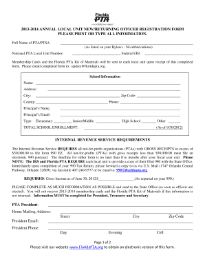 Florida PTA Local Unit Officer Registration Form