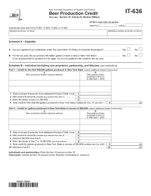 New York Beer Production Credit Form IT-636
