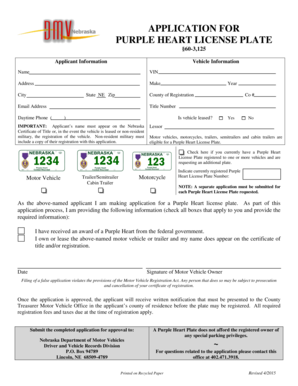 Purple Heart License Plate Application