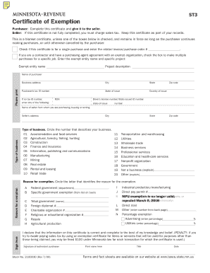Minnesota Certificate of Exemption