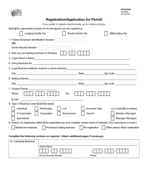 Montana Business Tax Registration Form
