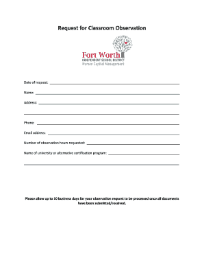 Request for Classroom Observation and Background Check