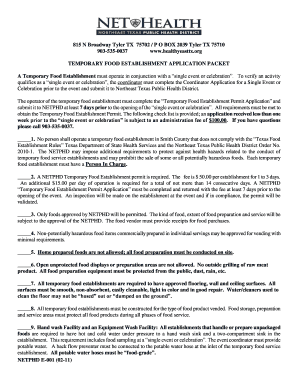 Temporary Food Establishment Permit Application