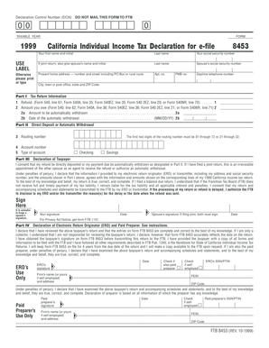 California Individual Income Tax Declaration for e-file 8453