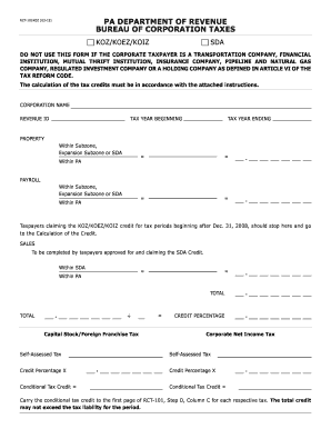 Pennsylvania Keystone Opportunity Zone Tax Credit Form