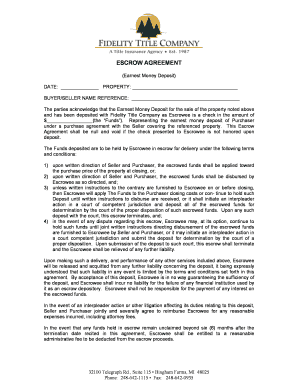 Escrow Agreement for Earnest Money Deposit