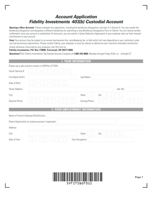 Fidelity 403(b) Custodial Account Application