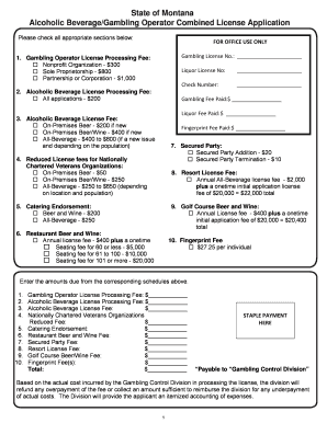 Montana Alcoholic Beverage Gambling Operator License Application