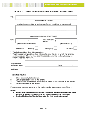 Notice to Tenant of Rent Increase